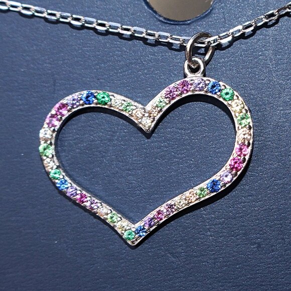New in Package - Olivia Jackson - Rainbow Floating Heart Cubic Zirconia Pendant - Picture 3 of 4